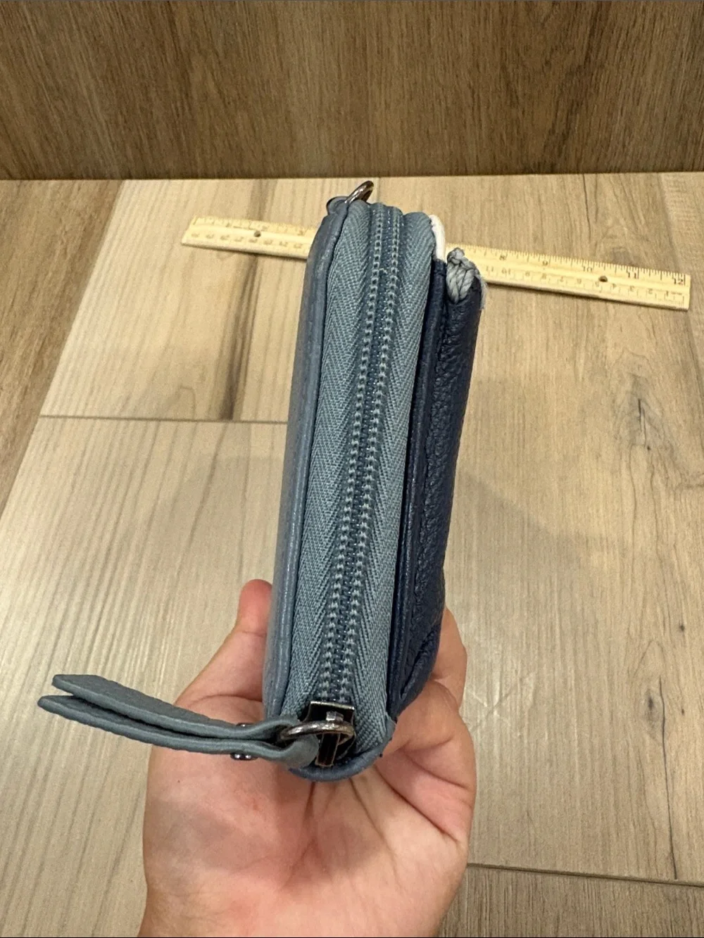 The Sak Iris Smartphone Wallet Navy Dusty Blue Leather Phone Wristlet